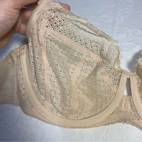 34DDD Paramour Bra with Flaw 34F Eyelash Lace Demi Underwire Cream Nude - Picture 4 of 11
